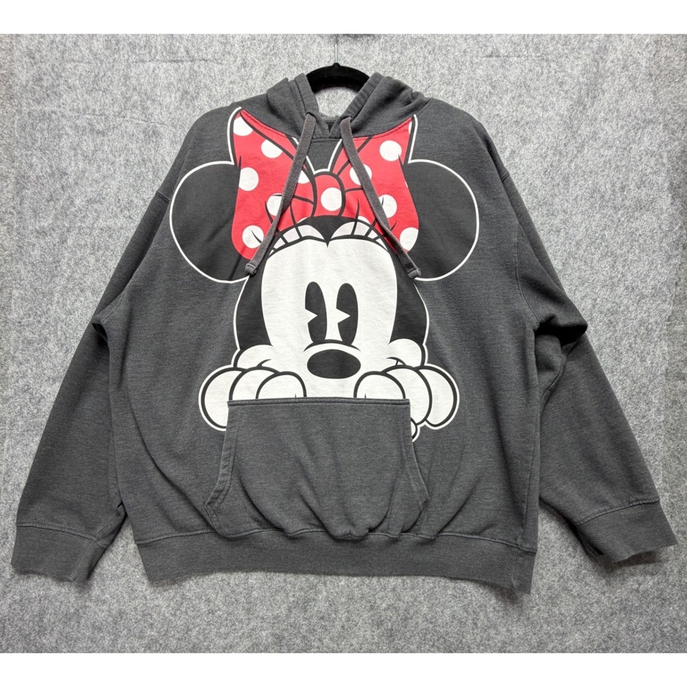 Disney Minnie Mouse Graphic Hoodie Charcoal Gray Pullover Sweatshirt 1X LT20314